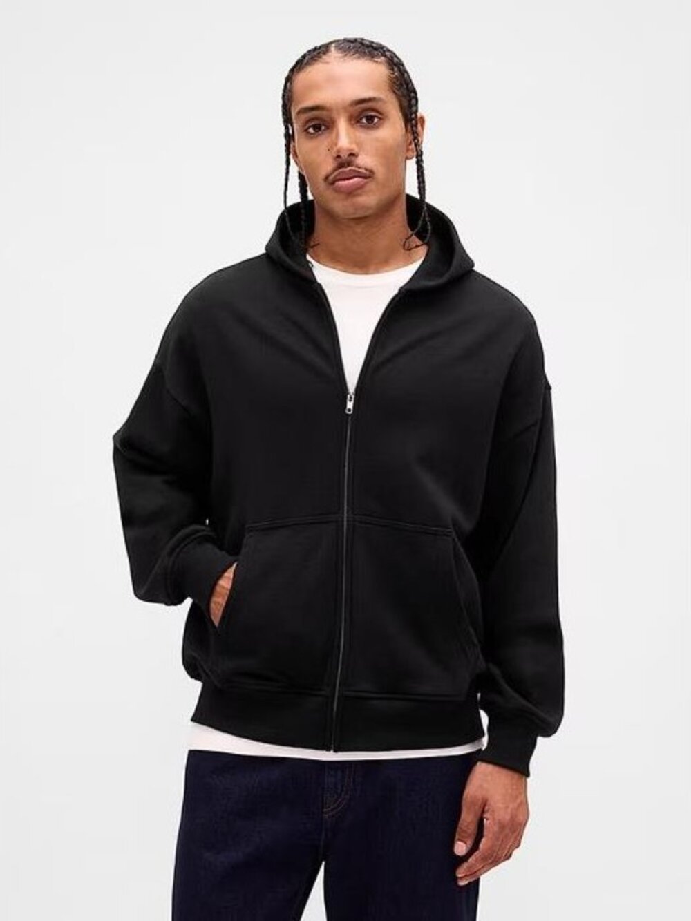 GAP Adult Heavyweight Oversized Zip Hoodie Size L In True Black
